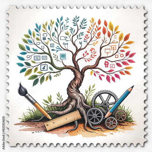 Symbolic artistry tree of knowledge ideas tools and creativity flourishing