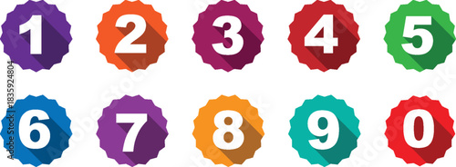 Colorful 0 to 9 Numbers on long shadows each displaying a number.