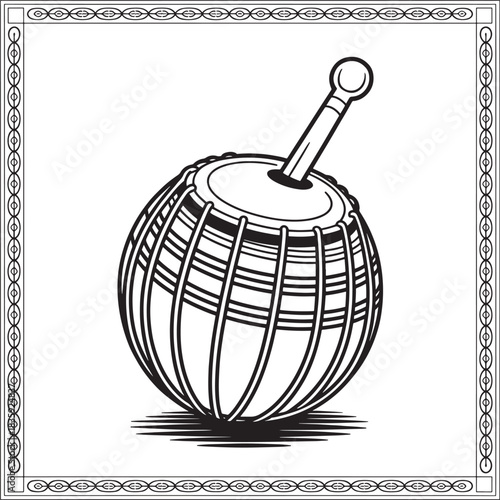 Traditional Indian percussion drum outline vector art