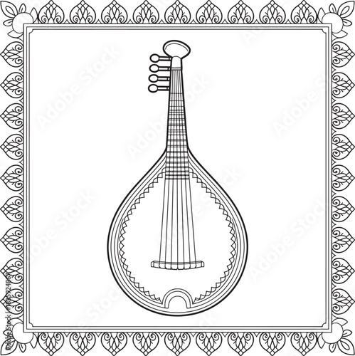 Traditional string instrument within decorative frame