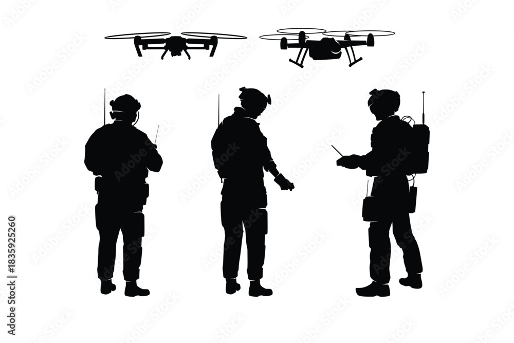 Fototapeta premium Military FPV Drone Special Silhouette Illustration Design Vector