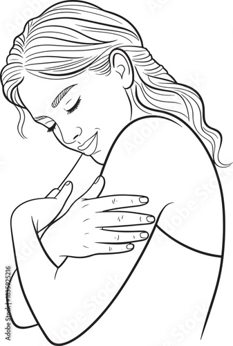 Woman embracing herself promoting self love and well being