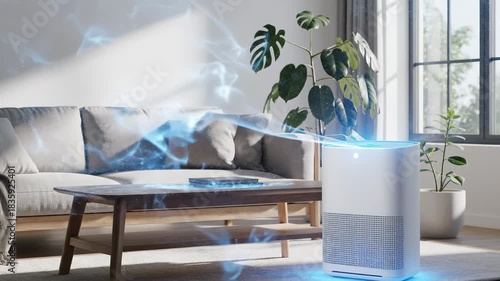 Air Purifier Releasing Clean Air in a Modern Living Room