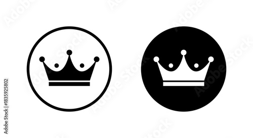 Royal crown icon in black circle. King, queen, and authority symbol. Royalty, luxury, and achievement sign