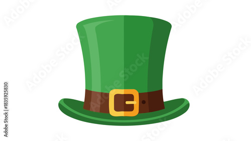 A green leprechaun hat with a brown band and a gold buckle, isolated on a white background.