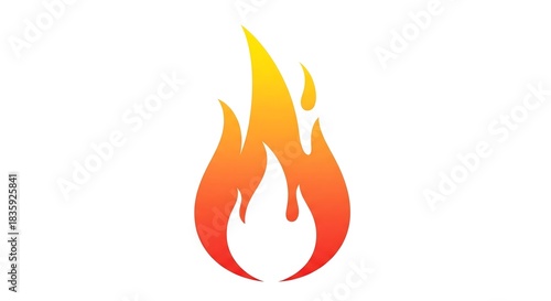 Minimalist vector illustration of a stylized flame icon with a smooth red, orange, and yellow gradient on a clean white background, symbolizing heat or fire