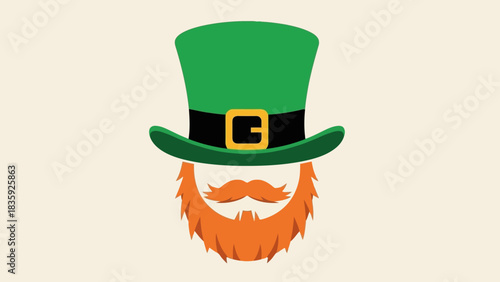 A stylized illustration of a leprechaun's face, featuring a green hat and a bright orange beard and mustache.