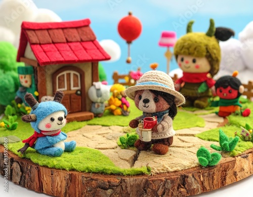 Zodiac animals miniature village scene