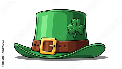 Green leprechaun hat with shamrock and brown belt.