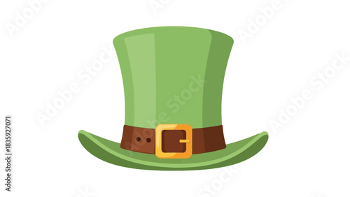 A cartoon illustration of a green leprechaun hat with a brown belt and gold buckle.