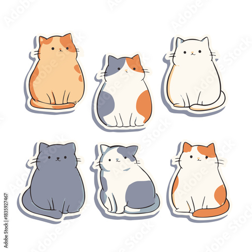 Cute Chubby Cat Sticker Set – Kawaii Calico & Orange Kitty Clipart