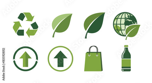 Green Eco-Friendly Recycling and Sustainability Icons Collection.