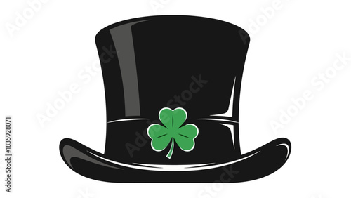 A black top hat with a green shamrock emblem, a symbol of Irish culture.