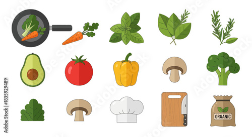 Colorful Assortment of Fresh Vegetables and Cooking Utensils.