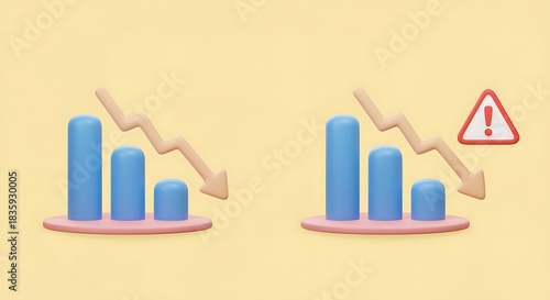 Financial Crisis with Declining Business Chart and Warning Sign Illustration