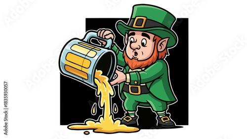 Leprechaun Pouring Beer From Mug, St Patrick's Day