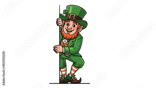Charming Leprechaun Peeking Around a Corner, Irish Folklore Character for Festive Celebrations