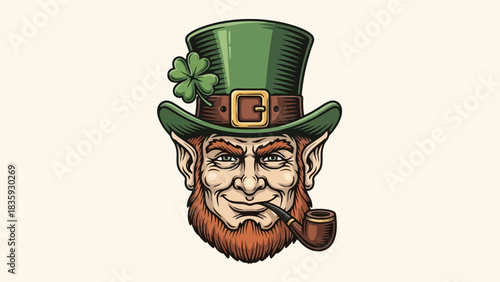 Leprechaun with a Pipe and Clover St patricks day