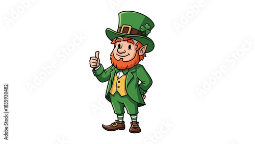 Lucky Leprechaun Character Giving a Thumbs Up Gesture and Wearing a Green Suit and Hat