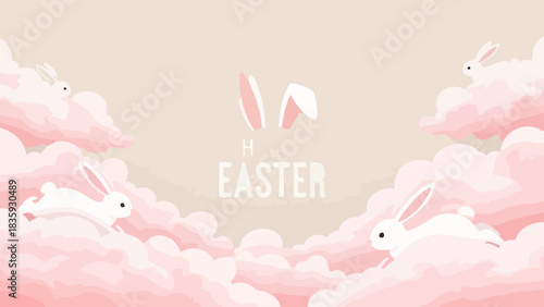 Easter Bunny Cloud Celebration A Delightful Holiday Scene with Cute Bunnies in the Sky