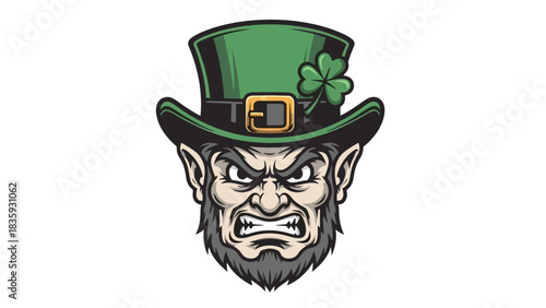 Angry Leprechaun with Hat and Shamrock A St patrick's day