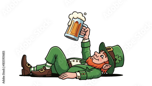 Leprechaun Resting and Enjoying a Pint of Beer on St patricks