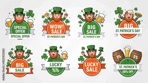 Set of Cartoon Leprechauns for Saint Patrick's Day Celebration