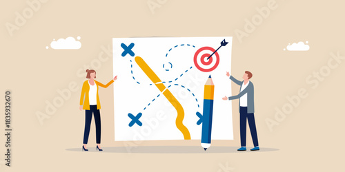Business team planning strategy to reach target business goal and success