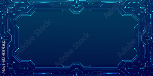 Futuristic technology frame with circuit board design on dark blue background