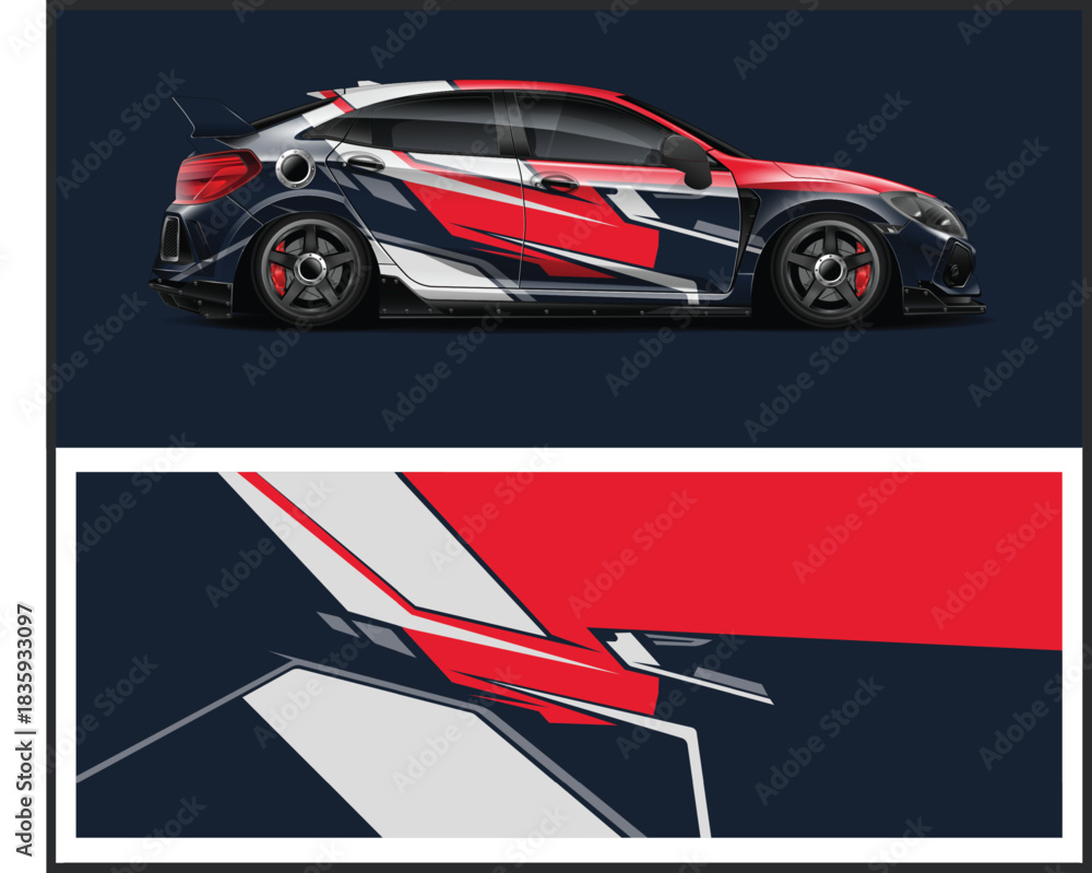 Fototapeta premium Modern sport car wrap design with abstract geometric shapes and bold colors
