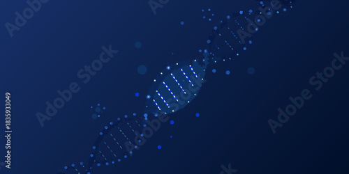 Abstract dna helix structure on dark blue gradient background illustration