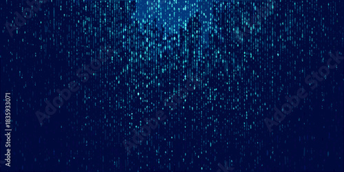 Abstract digital rain background with falling binary code in blue tones