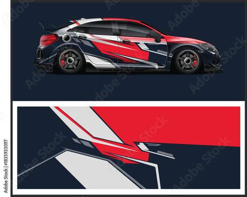 Modern sport car wrap design with abstract geometric shapes and bold colors