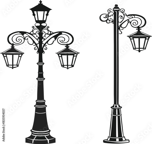 Assorted Vintage Street Lamp Silhouettes & Signpost