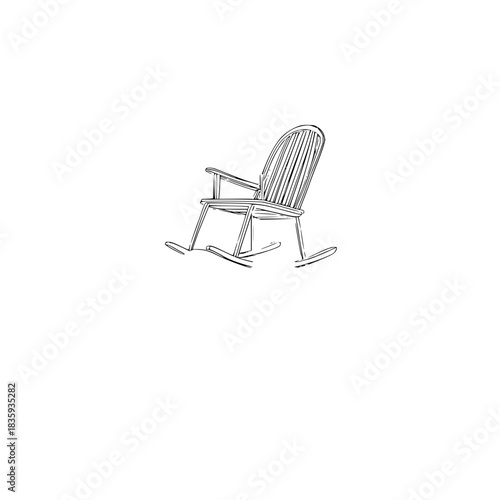 Simple line drawing of a rocking chair with a high back and armrests perfect for relaxing and reading a book