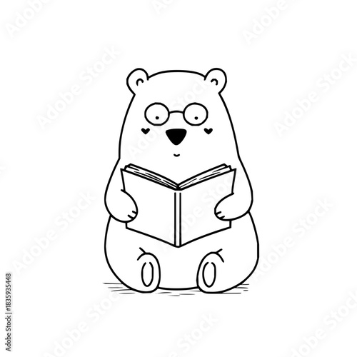 Cute bear reading a book with glasses and hearts is a delightful sight to see and enjoy for everyone