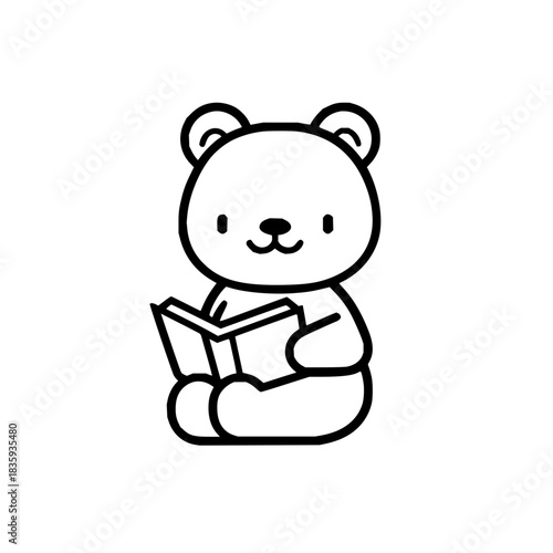 A cute bear is reading a book and sitting down so he can learn new things from his favorite story book