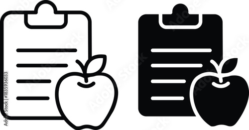 Diet Nutrition Plan Checklist Food Healthy Eating Meal Recipe Schedule Program Icon Vector Silhouette and Pictogram..eps
