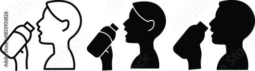 Person Drinking Water Hydration Thirst Quencher Sports Bottle Refreshment Healthy Lifestyle Icon Vector Silhouette and Pictogram..eps