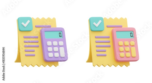 Financial planning and accounting with calculator and checklist 3D rendering concept