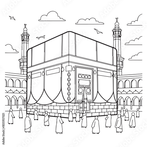 Pilgrims gather around the sacred Kaaba, a symbol of faith and unity, inspiring devotion and spiritual journeys.