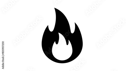 Stylized black flame icon on a white background.