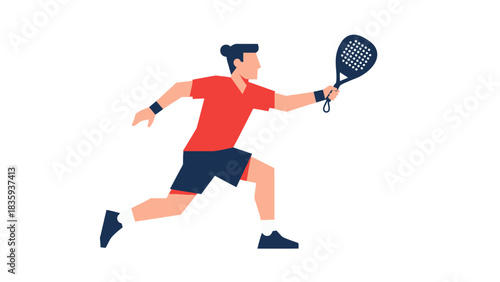 Illustration of a man playing padel tennis with a racket.