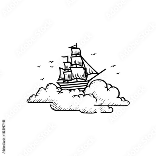 Robot server delivering pancakes with antenna and screen elements in a line art style image design