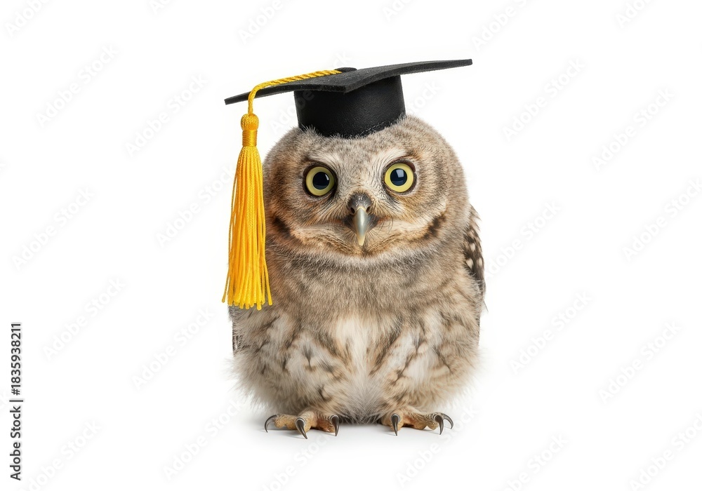 Fototapeta premium Adorable Owl with Graduation Cap Symbolizing Education and Knowledge in Nature Photography