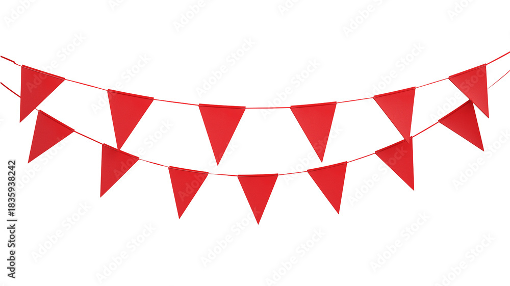 Obraz premium Red Pennant Flags Garland on White Background