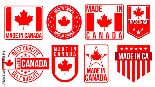 Made in Canada Labels, Badges, Emblems & Logos Set – Canada Flag Vector Illustration Collection