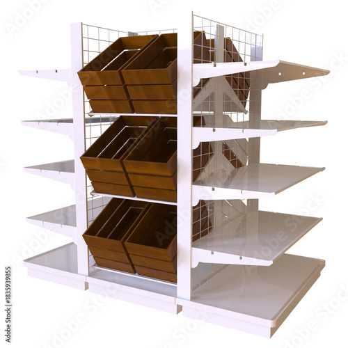 Showcase display wooden rack isolated 3d rendered illustration