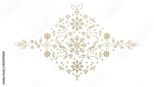 Golden festive snowflake and reindeer Christmas ornament design