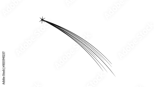 Dynamic black shooting star graphic with speed lines, abstract motion concept isolated on white background, Vector